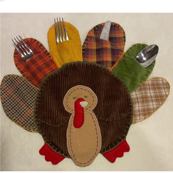 Set of 2 Pottery Barn Thanksgiving turkey placemat quilted holiday kid table fun - Picture 2 of 10